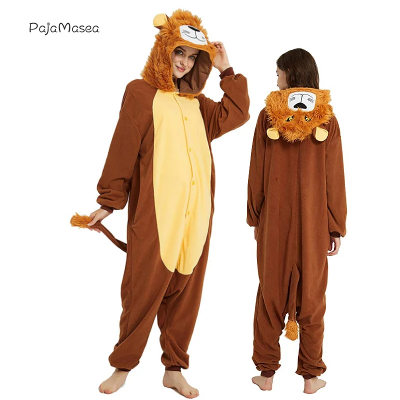 

Lion Animal Pajama Women Christmas Onesie Men Adult Fleece Pyjamas Onsie Cartoon Cosplay Costume Family Party Raccoon Kigurumi