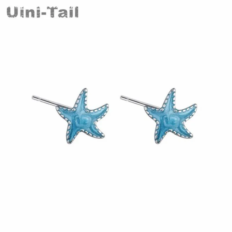 Uini-Tail new listing 925 sterling silver cute blue starfish earrings personality fashion tide sense allergy accessories ED500