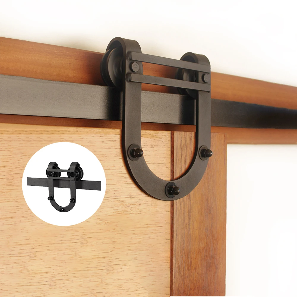 

4.9FT/6FT/6.6FT Black Carbon Steel Interior Wood Sliding Barn Door Hardware Track Kit Horseshoe Double Pulley