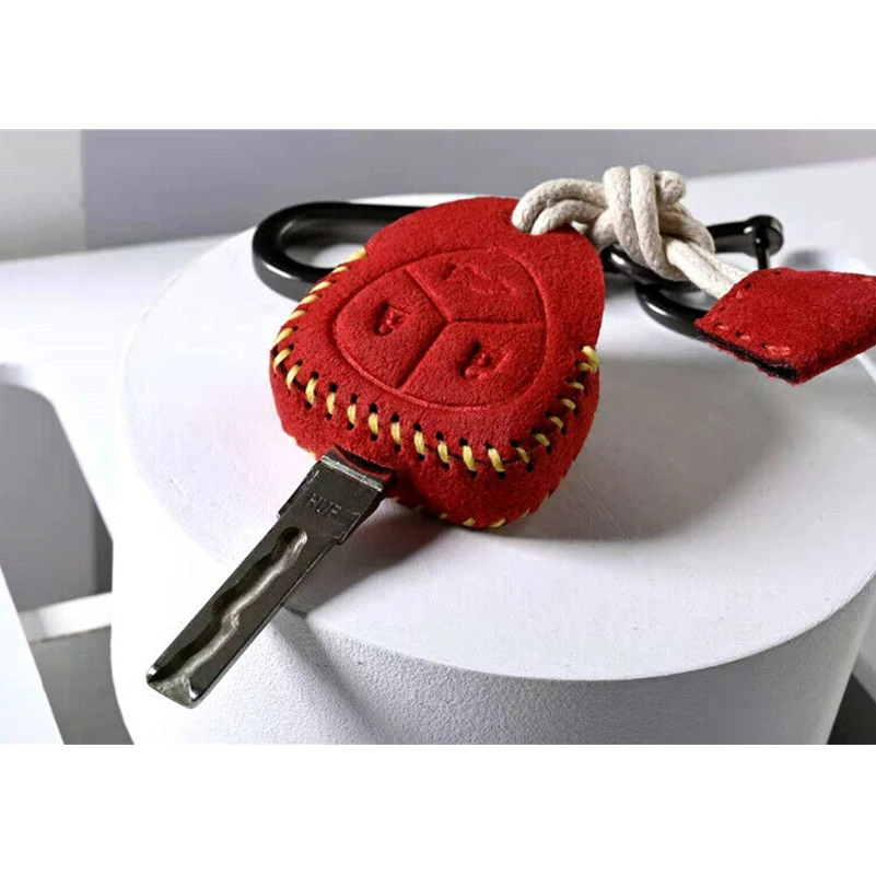 Real Alcantara Leather Car Key Fob Case Cover Shell Keychain Accessories Fit For Ferrari 458 Italia 612 599 GTB FF