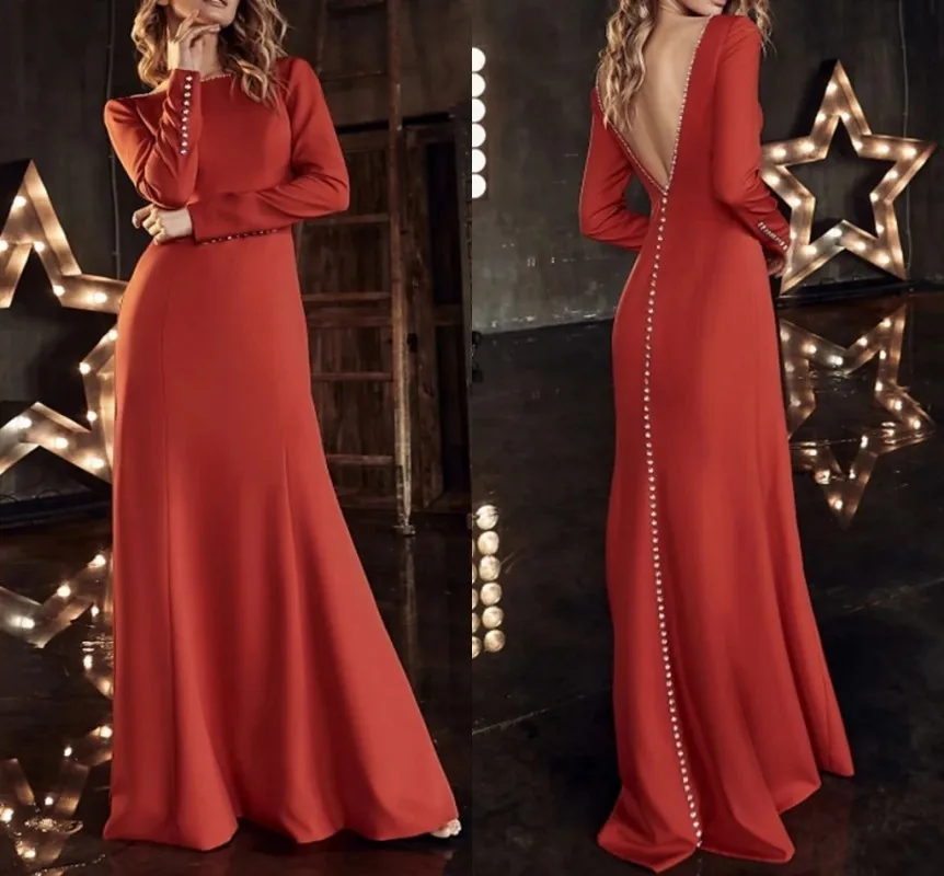 New Arrival sukienka wieczorowa z odkrytymi plecami 2024 Robe De Soiree Plus Size łódka z długim rękawem sukienki na przyjęcie na bal dla kobiet elegancka