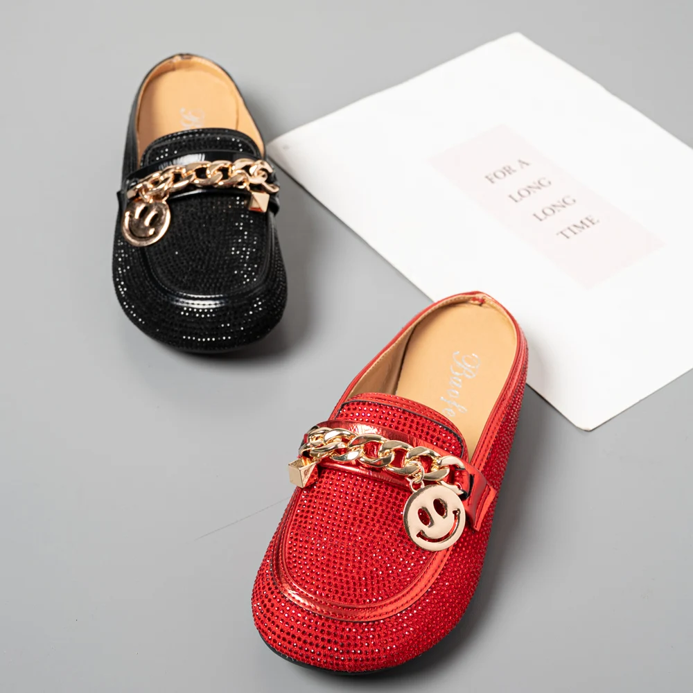 2021 Summer Women Slippers Fashion Crystal Bling Mules Slippers Women Shoes Female Mules Shoes Round Low Heels Elegant Shoes