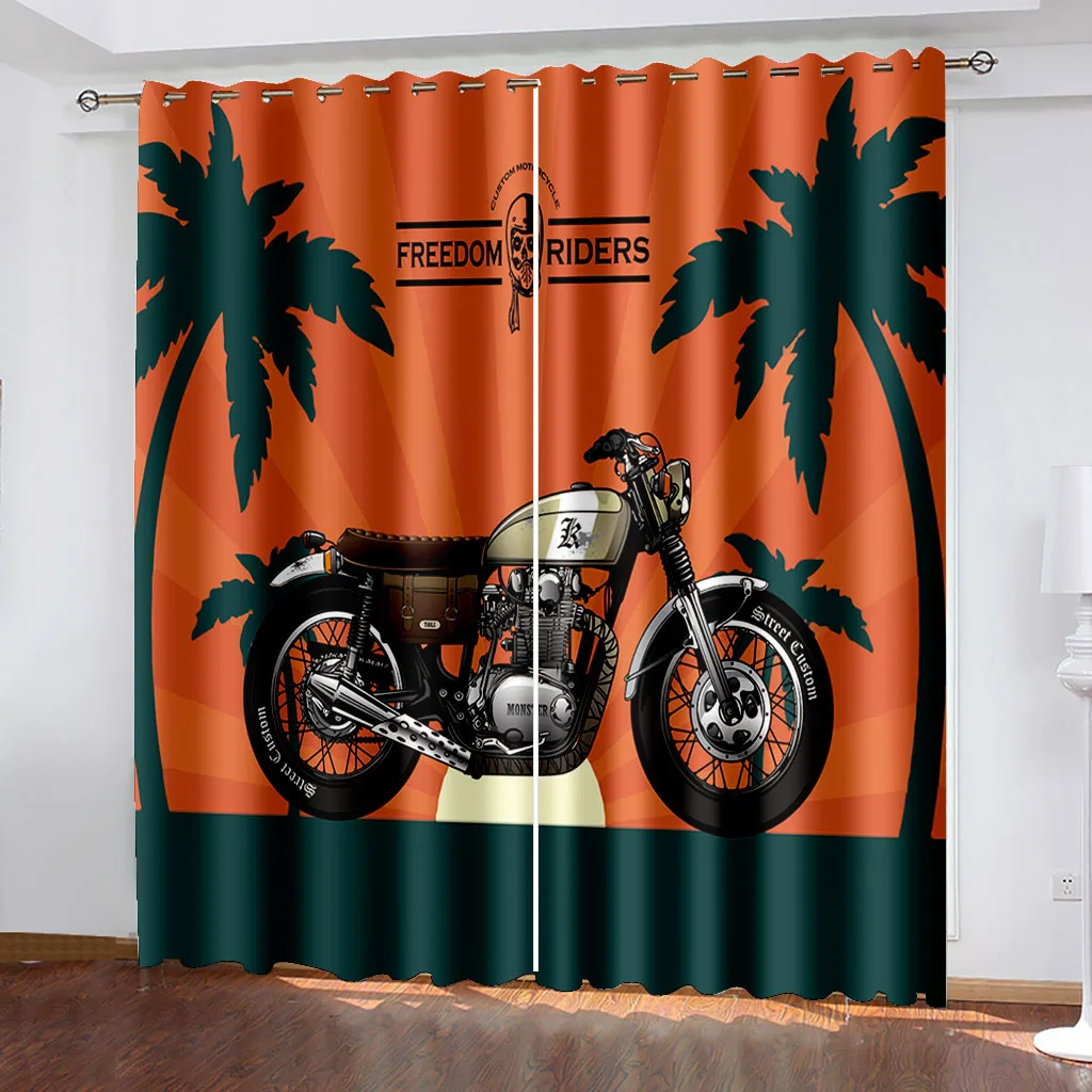 

3D Digital Printing Illustrator Motorcycle Curtains for Bedroom Left and Right Biparting Open Home Modern Blackout Curtains