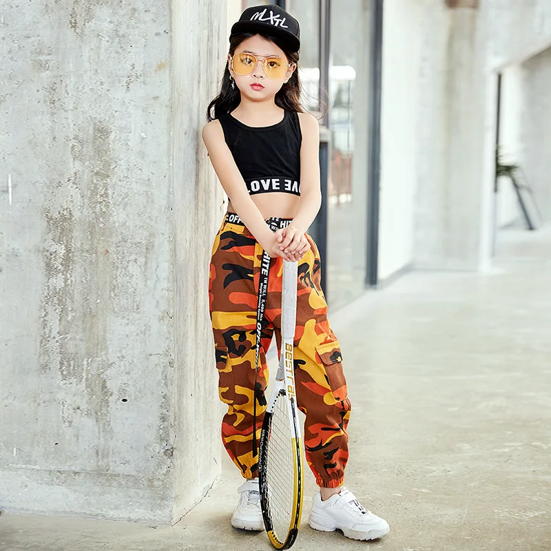 Fashion Children Jazz Dance Costume For Girls Hip Hop Street Dancing Clothing Vest Pants Kids Performance Dance Clothes DL2033