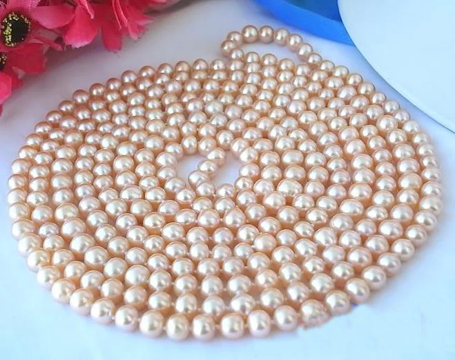 Favorite Unique Pearl Jewelry 100'' 9mm Pink Round Freshwater Cultured Pearl Necklace Handmade Longer Fine Jewelry For Women