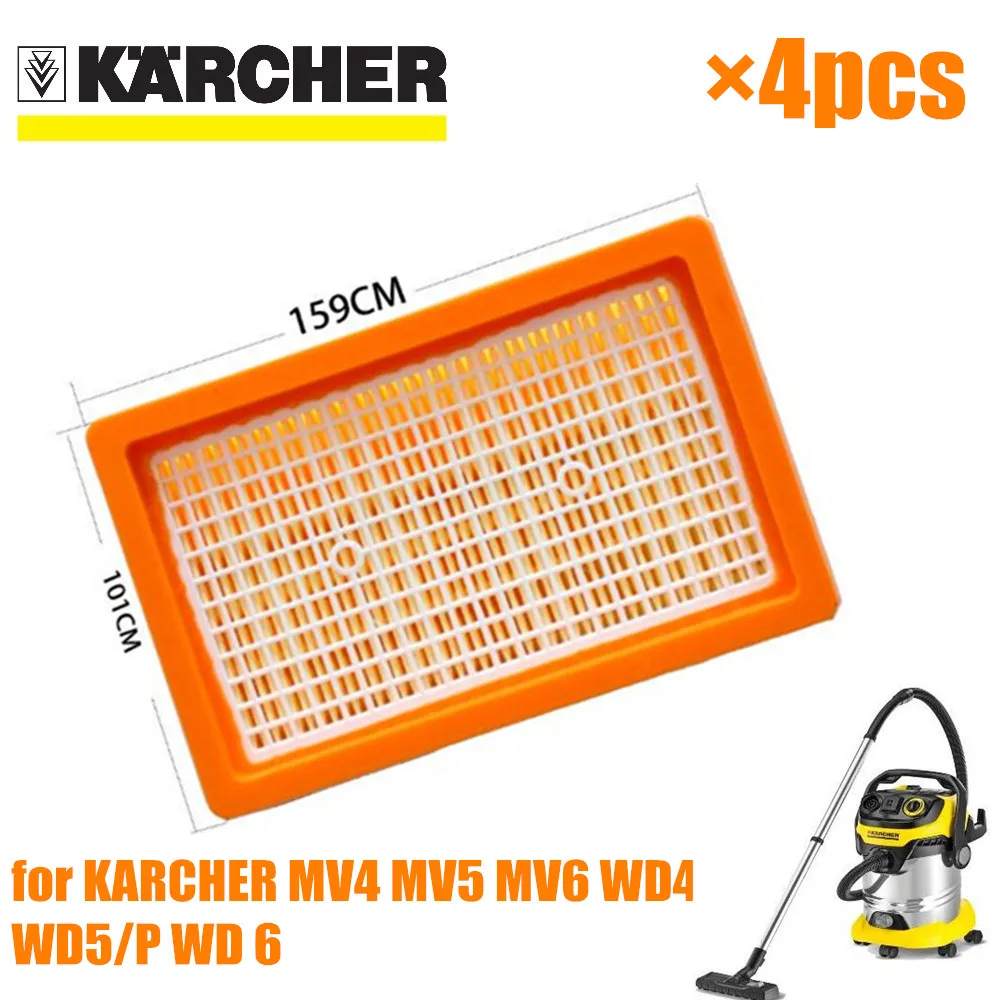 Filtro de KARCHER de 4 piezas para KARCHER MV4, MV5, MV6, WD4, WD5, WD6, piezas de recambio de aspiradora húmedo y seco #2.863-005,0, filtros hepa