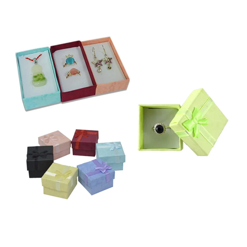 3 Sizes 19 Color Paper Ribbon Necklace Earring Ring Package Box Floral 4*4cm 5*5cm 5*8cm Jewelry Organizer Storage Gift Box