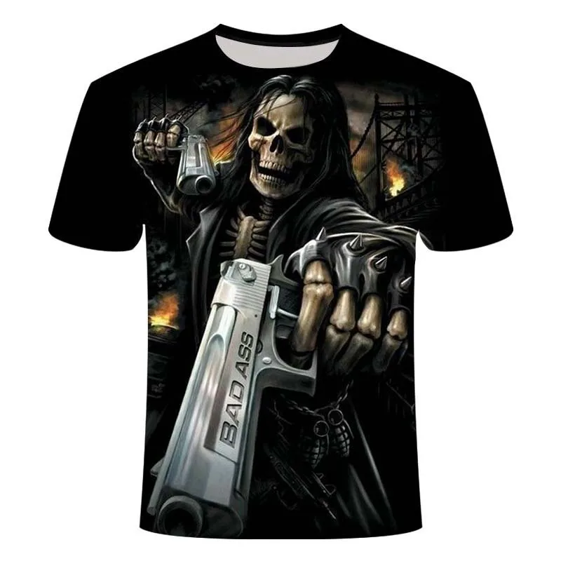 Skull Men\'s T-shirt Skeleton Punk Rock T Shirts 3d Print T-shirt Vintage Men Clothing Summer Tops Tee Oversized T Shirt