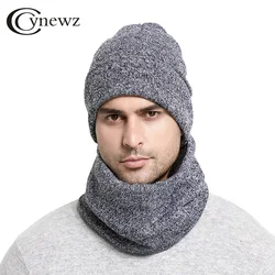 Winter Männer Hüte Schal Set Warm Halten Dick Gestrickte Kappen Winter Zubehör Männlichen Beanie Schal Herbst Verdicken Sicherungs Kappe