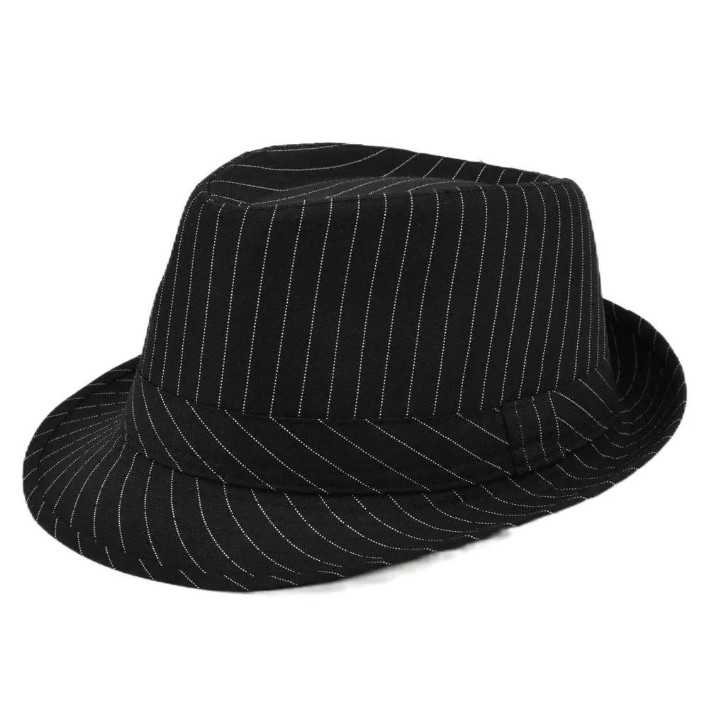 New Fashion Linen Short Sleeve Fedora Hat For Men Stripe British style gentleman Black Jazz Cap Women chapeu Panama fedoras