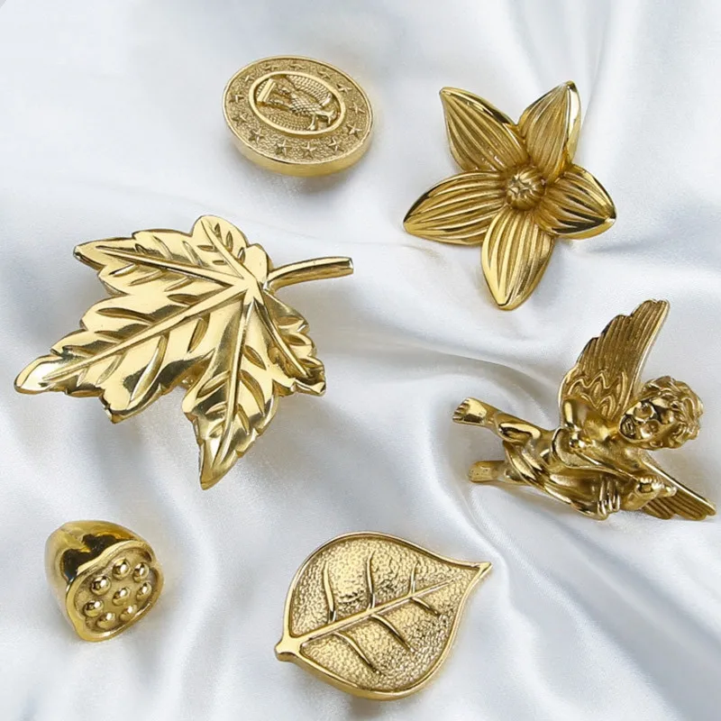 New Creative Solid Brass Handle Medal of Merit Maple Leaf Shaped Cabinet Wardrobe Retro Handles   Pulls Furniture Diy