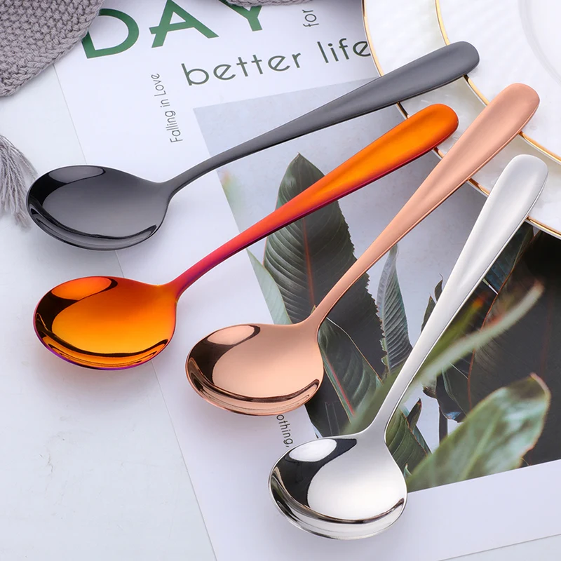 1PC Colorful Stainless Steel Serving Round Shape Spoon Coffee Scoops Ice Cream Dessert Tea Spoon Tableware Kitchen Cafe Tools