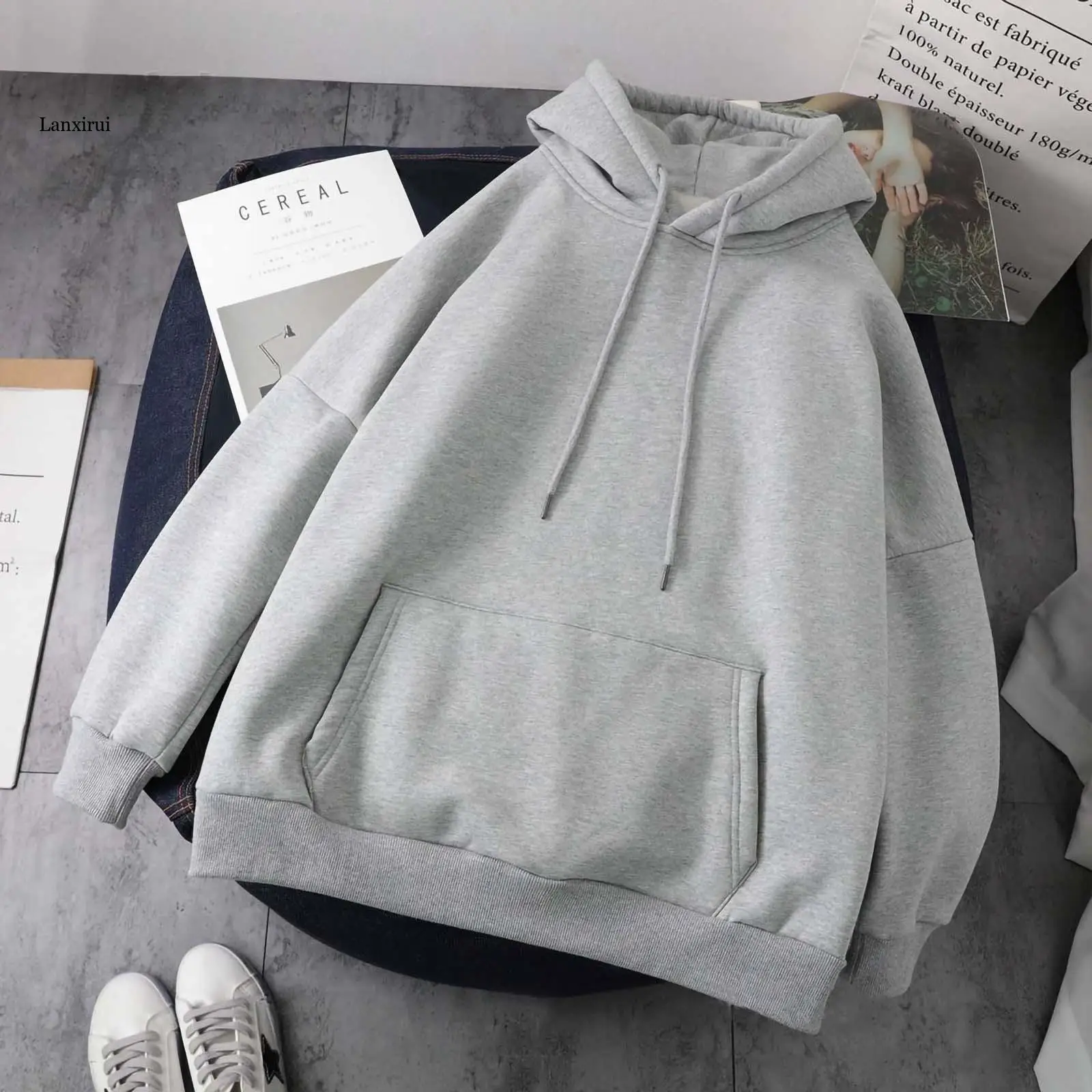 ผู้หญิงฤดูหนาวหนาขนแกะ Hooded Sweatshirt Warm Hoody เสื้อกันหนาวเสื้อกันหนาว Casual Tops Lady Long Sleeve