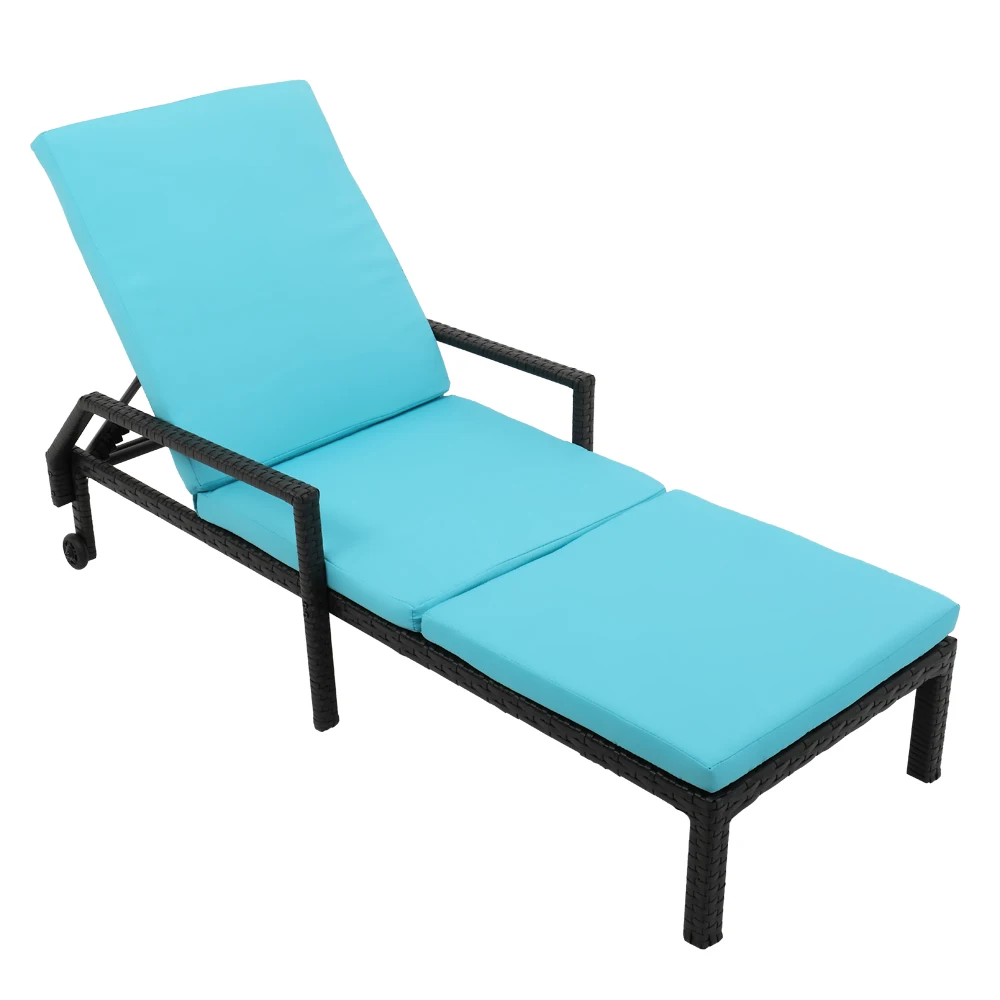 Wheeled Bed Outdoor Chaise Foldable PE Rattan Iron Polyester Cloth Vertical Cotton with Matching Mat