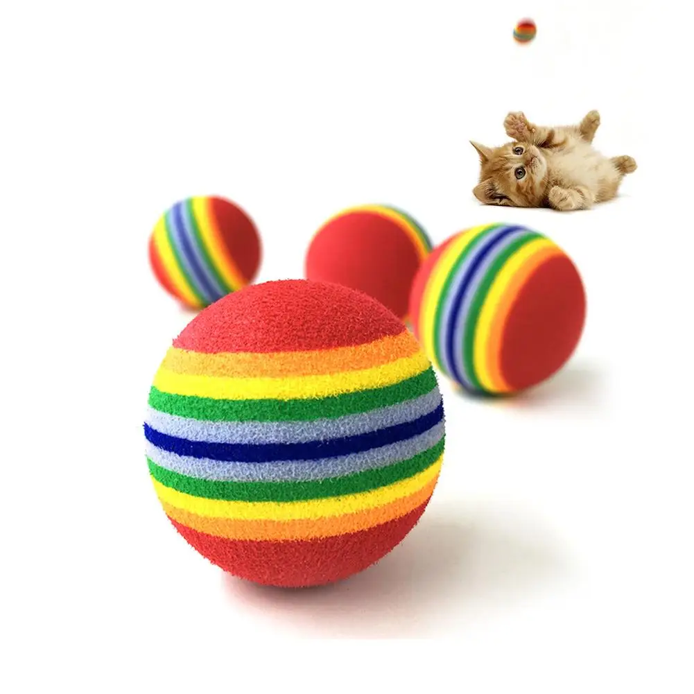 

1Pcs Funny Pet Dog Puppy Cat Rainbow Striped Chewing Interactive Ball Teething Dog cat training toy