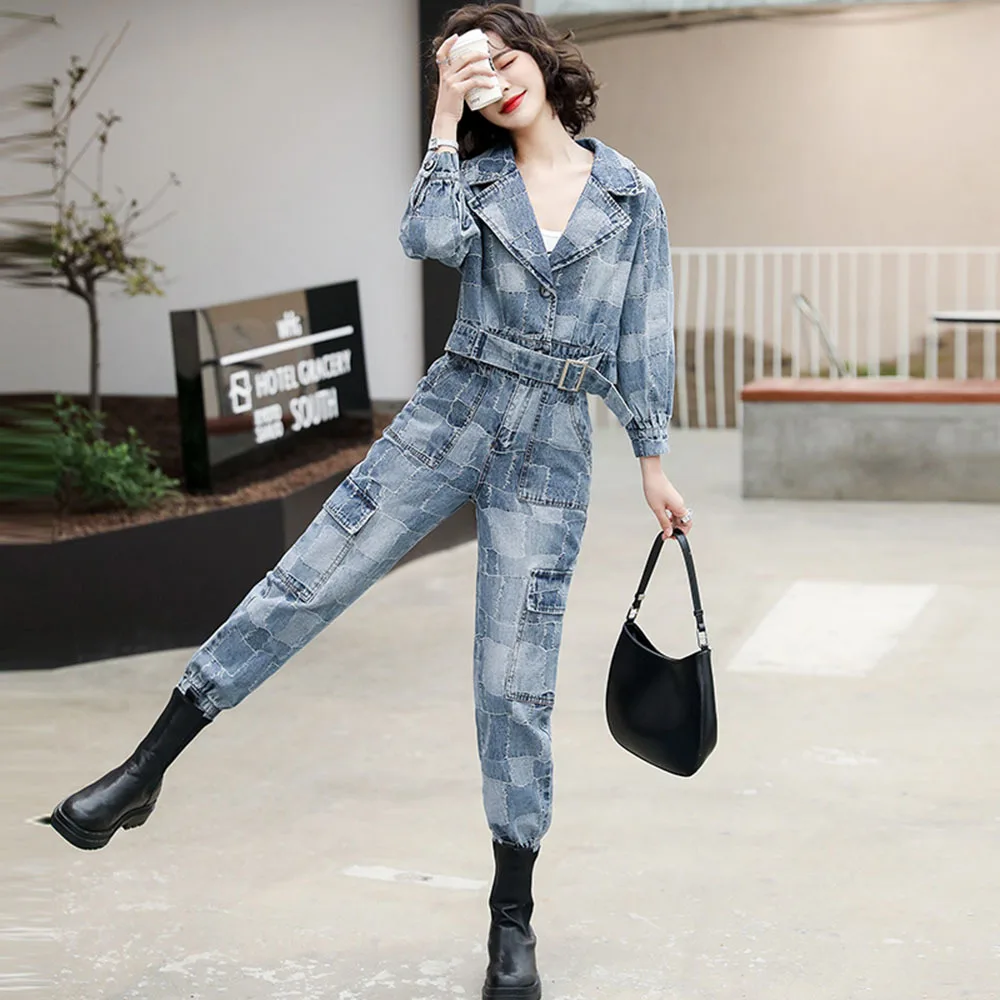 Europese Goederen Tooling Denim Pak Vrouwen 2021 Lente Herfst Trend Fashion Denim Korte Jas Denim Broek Casual Tweedelige pak