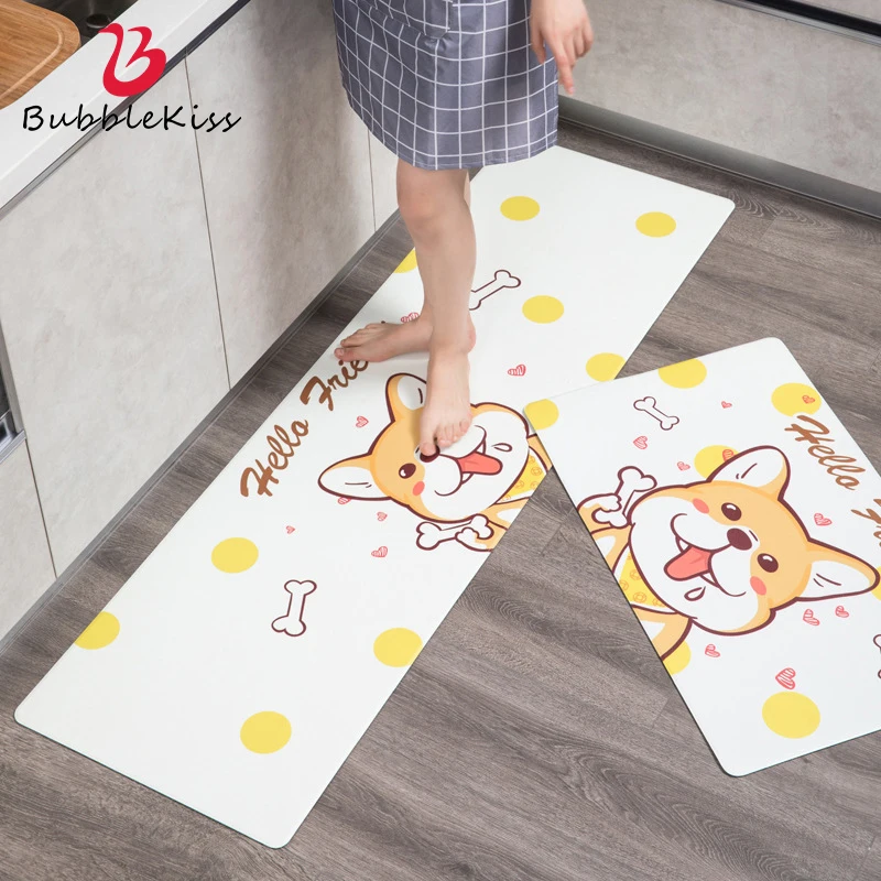 

Bubble Kiss PVC Kitchen Carpet Cartoon Cute Puppy Pattern Floor Mat Oil-Proof Kitchen Mat Can Wipe Modern Bedroom Rug Customize