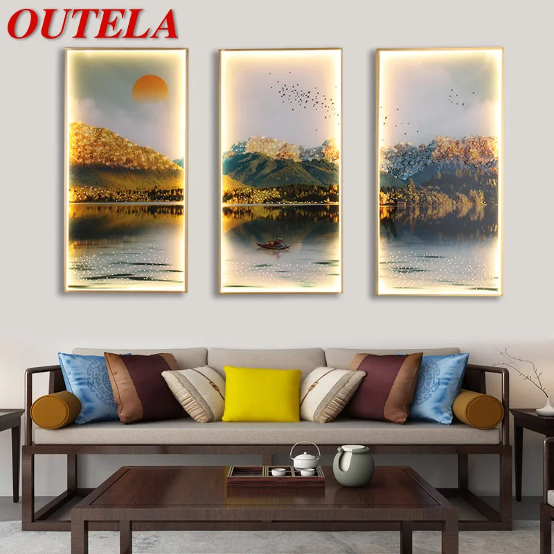 OUTELA Wall Sconces Lights Contemporary Three Pieces Suit Lamps Landscape Painting LED Creative For Home