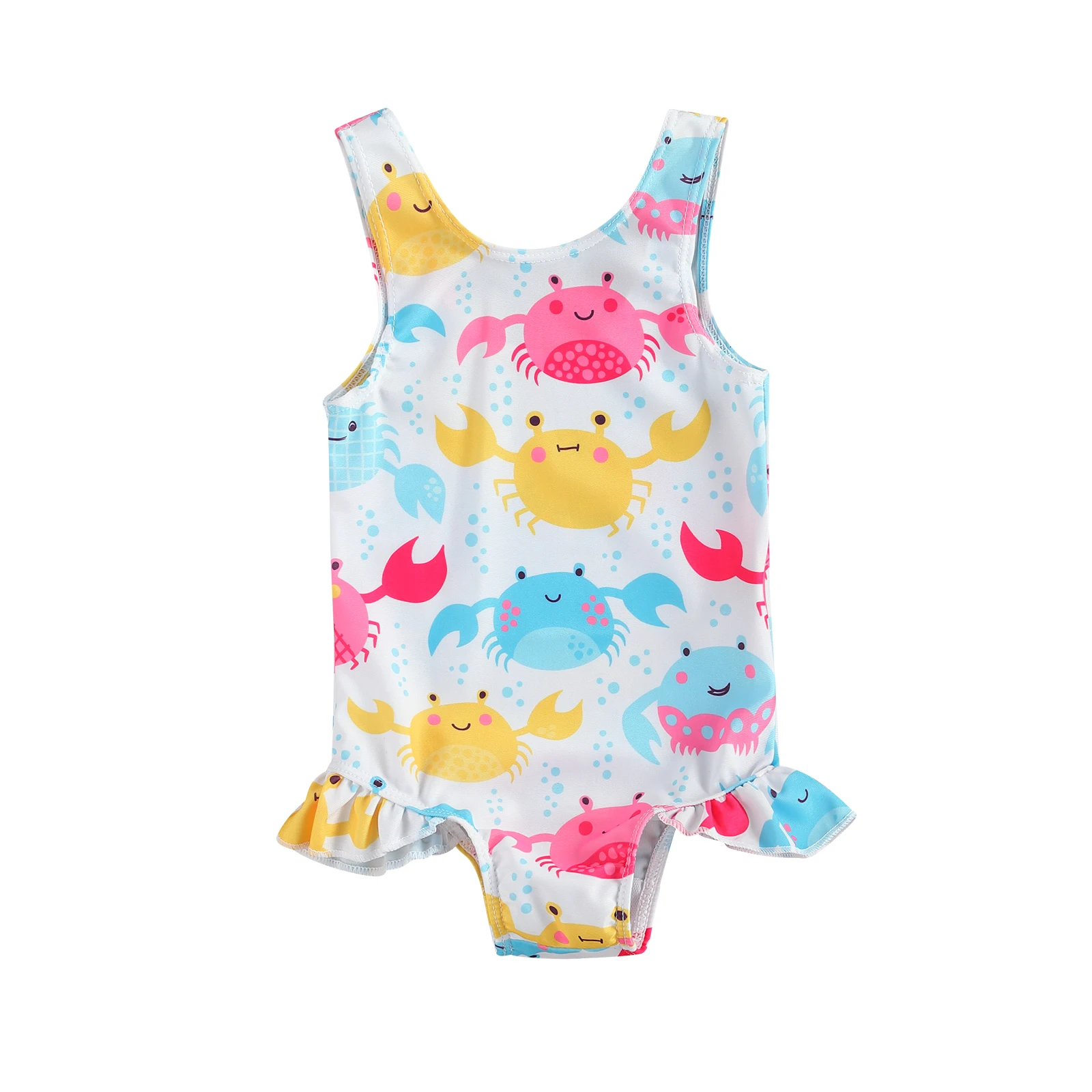 Costume da bagno estivo per bambina neonato con volant stampa Bikini senza maniche costumi da bagno da spiaggia costumi da bagno per vacanze 0-3Y