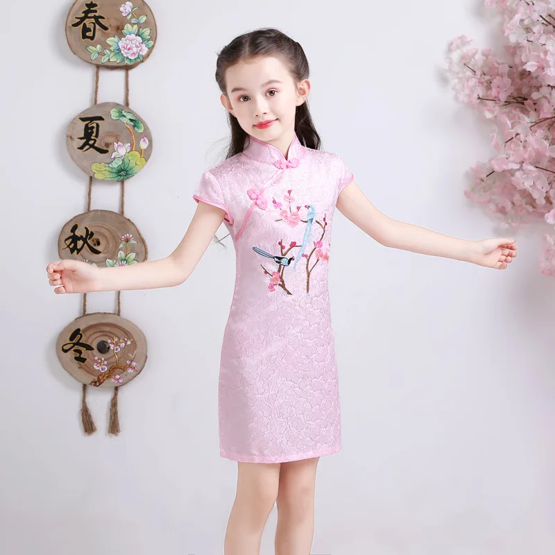 Summer Lace Short Sleeve Girls Dress Cute Princess Toddler Girls Flower Embroidery Dresses Kids Party Ball Gown Clothing