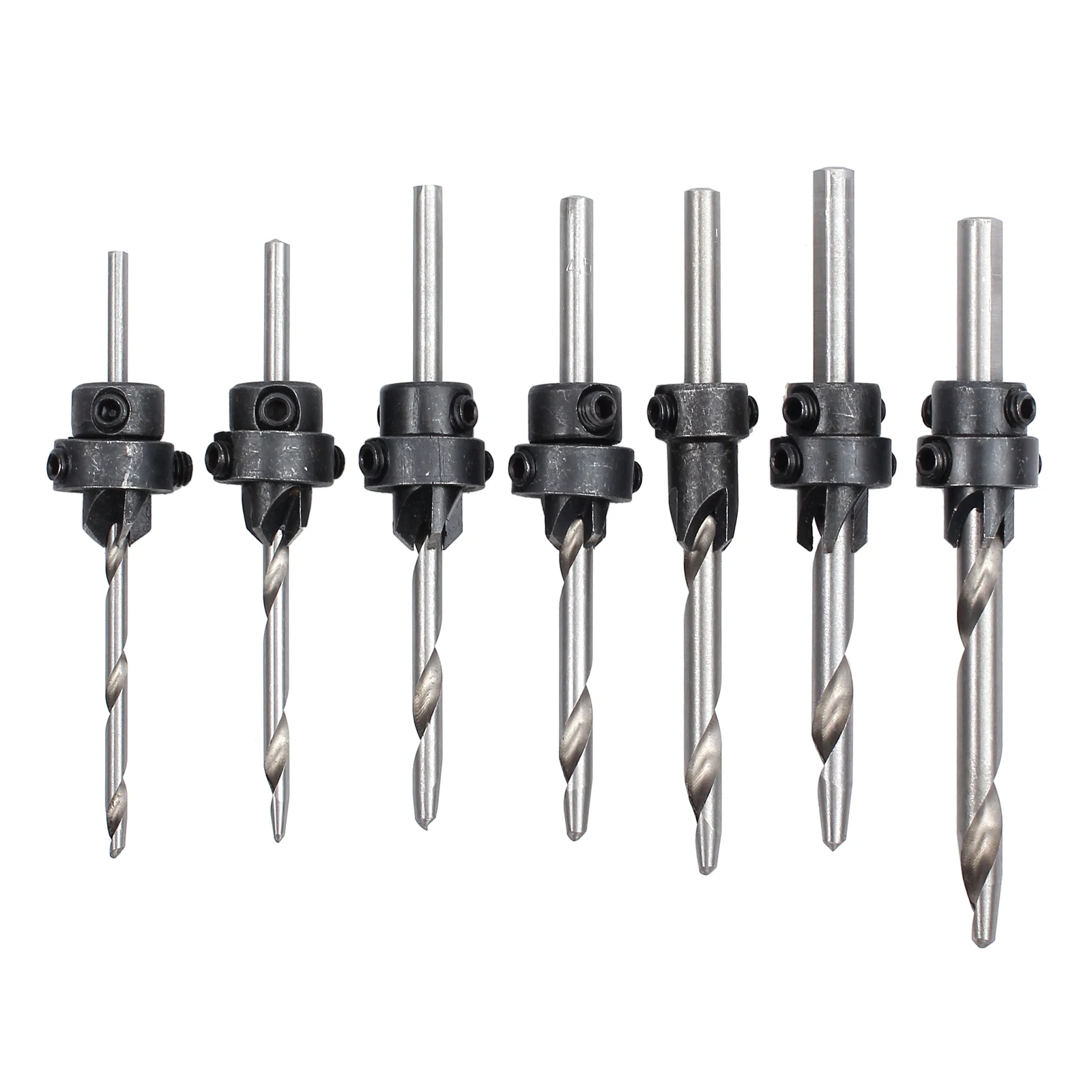 JUSTOOL 7Pcs Professional Countersink เจาะชุด Bit เจาะเรียวไม้สกรู Drills Stop Collar ไม้ Countersinks Drills