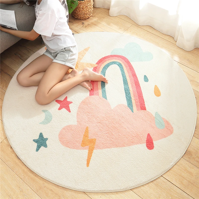 Runder Lammfell-Teppich mit Cartoon-Druck für Wohnzimmer, Rutschfester Teppich für Sofa, Schlafzimmer, Tatami, Bettvorleger – Detail 1