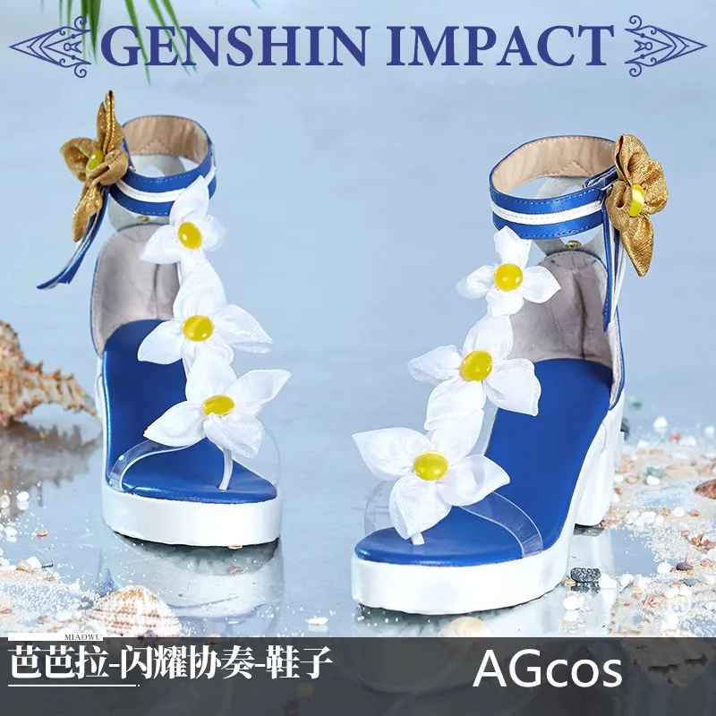 AGCOS Game Genshin Impact Barbara Cosplay Shoes Woman Summer High Heels Shoes