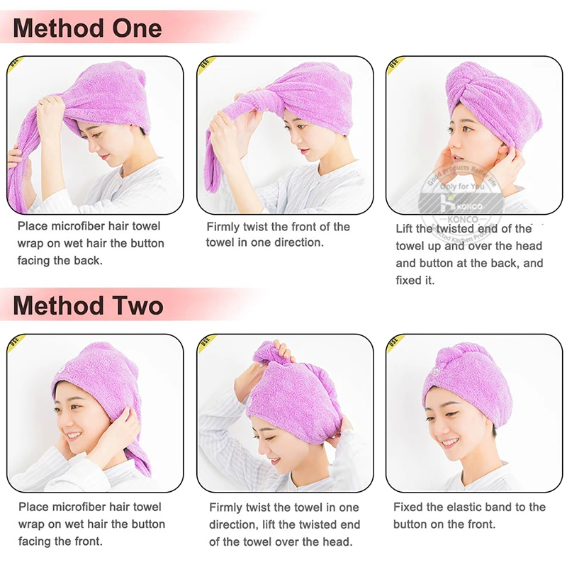 Konco Microfiber Towel Fast Hair Drying Towels Bath Wrap Hat Quick Cap Turban Dry Quick Drying Lady Household Bath Tool