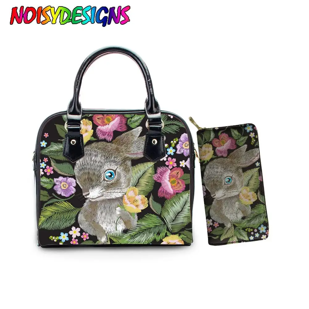 

NOISYDESIGNS Casual Women Tote Bags Rabbit Bunny Pattern Shoulder Bag for Ladies Girls Handbags Set with Clutch Wallets Trendy