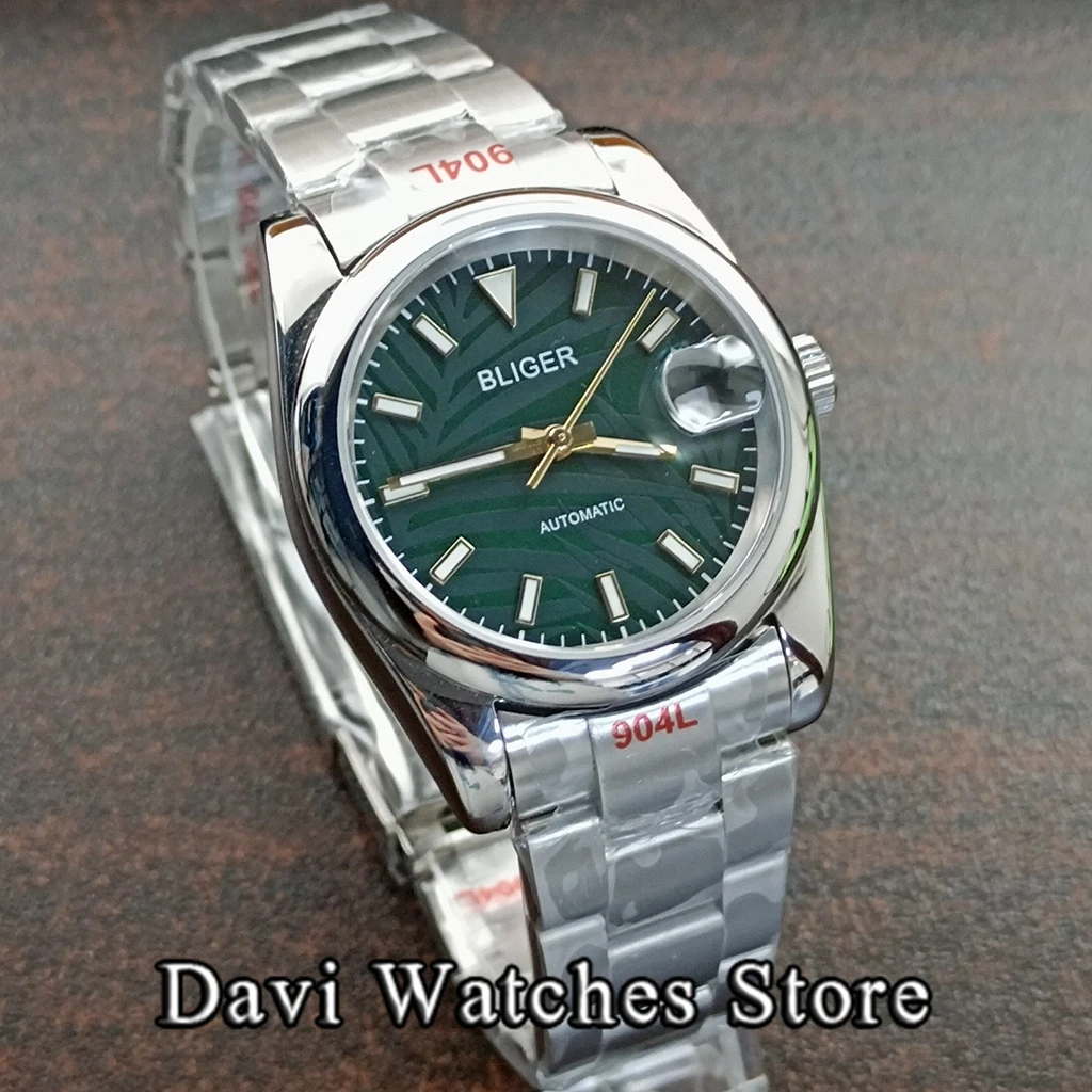 36mm/39mm Sterile Green Leaves NH35 Mens Watches Palm Dial Sapphire Glass Luminous Automatic Male Watch With Calendar Window