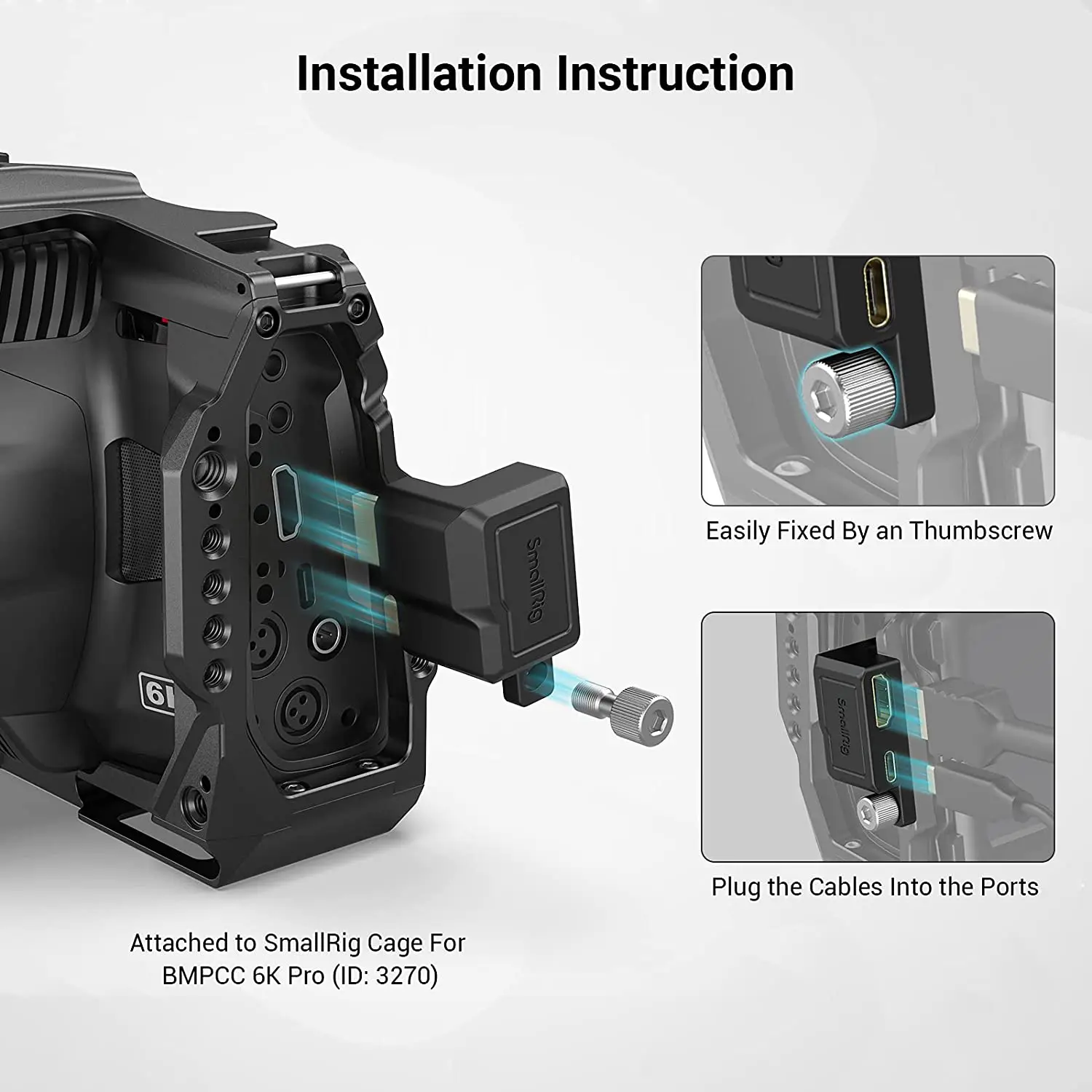 SmallRig HDMI & USB-C Right-Angle Adapter for BMPCC 6K Pro 3289 Dedicated for BMPCC 6K Pro cage 3270