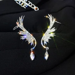 Fashion Angel Wing Full Rhinestone Earrings Popular Leaf Shaped Clear Crystal Earrins For Women Gifts Party Clip Jewelry