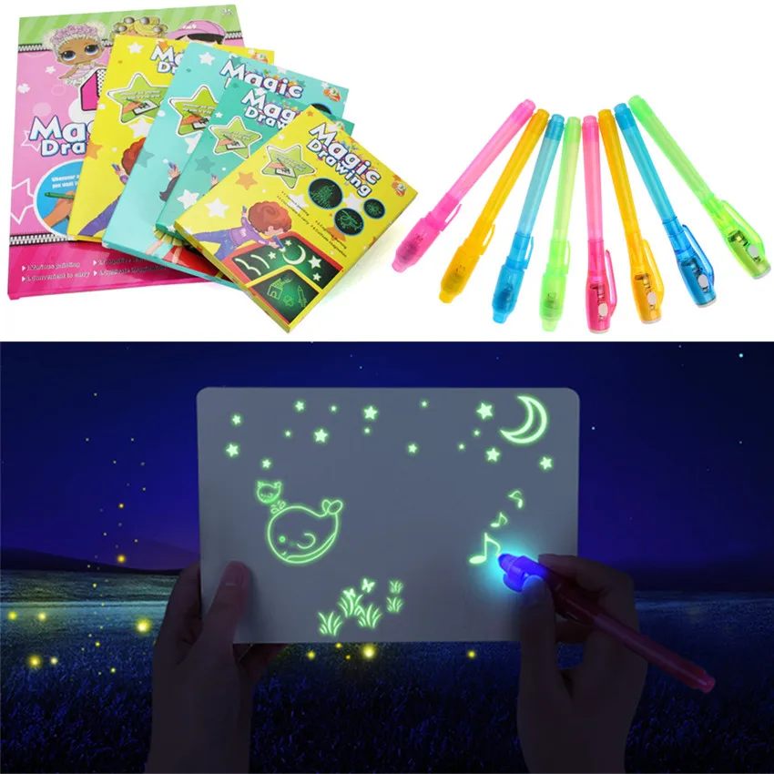 1pc A4 A3 Magic Luminous Drawing Board Graffiti Tablet Draw In Dark Magic Light-Fun Fluorescent Pen Educational Toy For Children