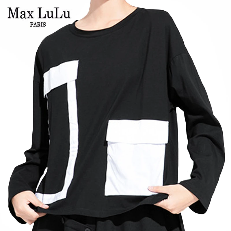 Max LuLu Autumn European Fashion Designer Ladies Punk Style Tops Womens Casual Plaid Tshirts Vintage Black Oversized Tee Shirts