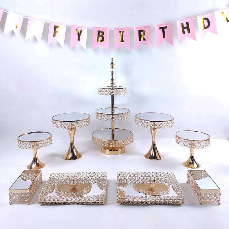 new arrive gold  beads cake stand set gold plated mirror surface dessert stand wedding party table decoration baking tool