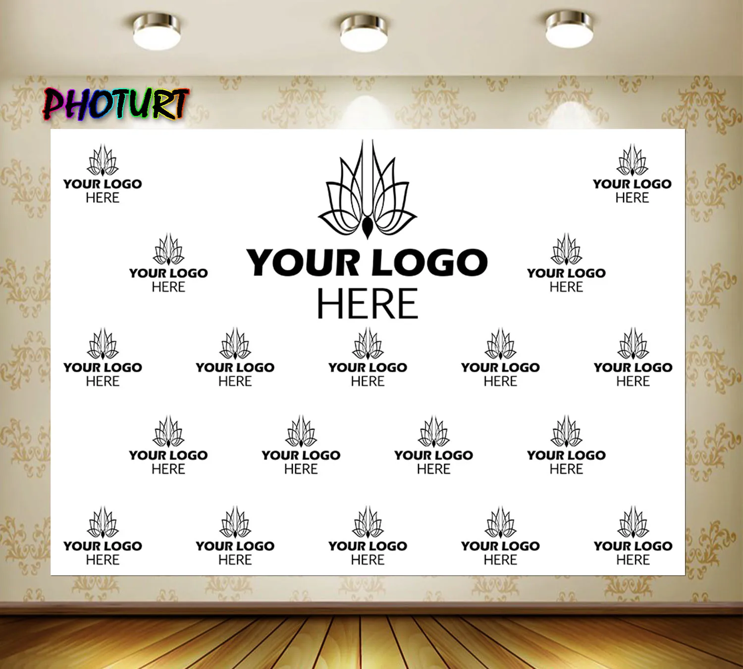 PHOTURT Custom Own Logo Photography Backdrop Birthday Wedding Ceremony Background Repeat Trademark Vinyl Photo Studios Props