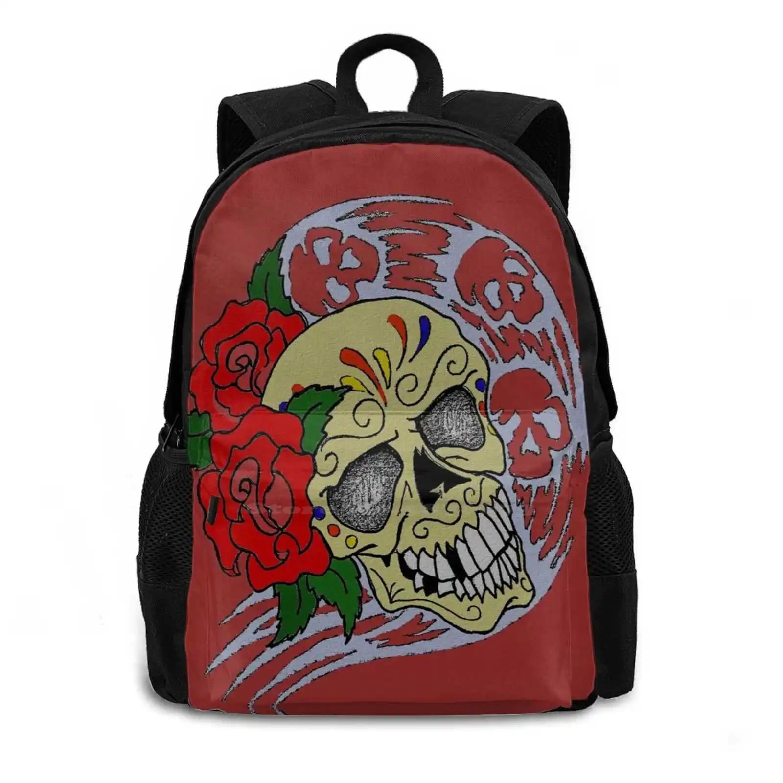 Skulls Bag Backpack For Men Women Girls Teenage Skulls Flower Roses Lap Top Case