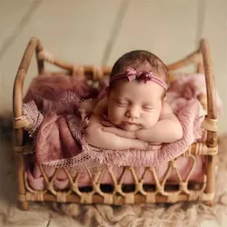 Newborn Photography Props Vintage Bed Woven Rattan Basket Baby Photo Shoot Furniture Posing Chair Photo Bebe  Accessories