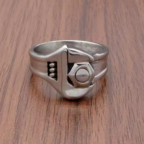 Punk 316L Stainless Steel Silver Color Hot Sale Men's Motor Biker Mechanic Screw Wrench Ring Jewelry