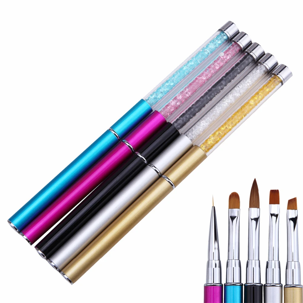 1PCS Professional Nail Art Brush Acrylic Rhinestone Diamond Handle Design 3D Painting Drawing UV Gel DIY Brushes Pen With Cap