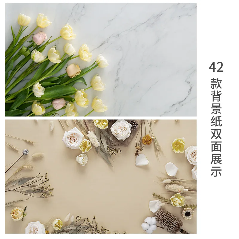 Tulips White MarblePhoto Studio Backgrounds 57x87cm 2sides PVC Cover Waterproof Paper Backdrops Wood Marble Wall Printing