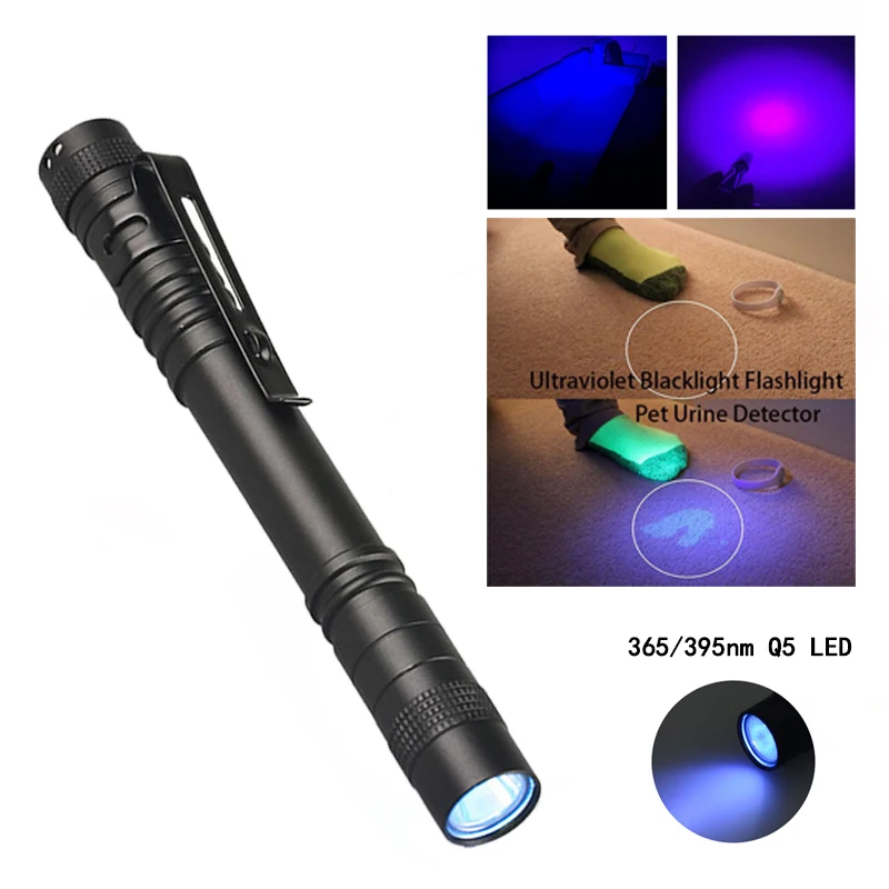 Topcom 3W Ultraviolet Flashlight 365nm 395nm LED UV Penlight Pocket Mini UV Light Detector Pen Torch Flashlight Use AAA Battery