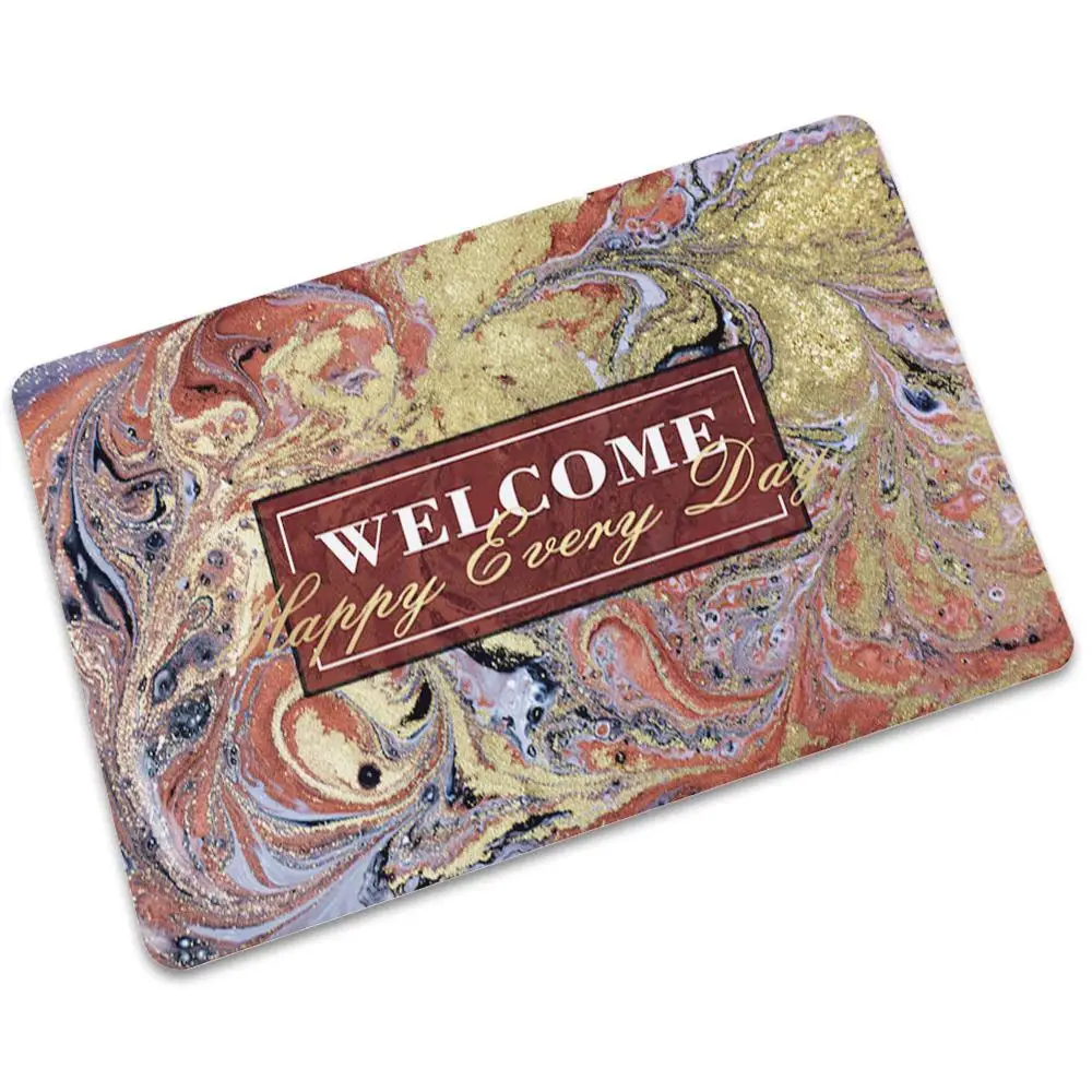 Welcome Happy Every Day Thin Rubber Doormat Kitchen Carpet Anti-Slip Nordic Style Door Floor Room Dustproof Mats image 4