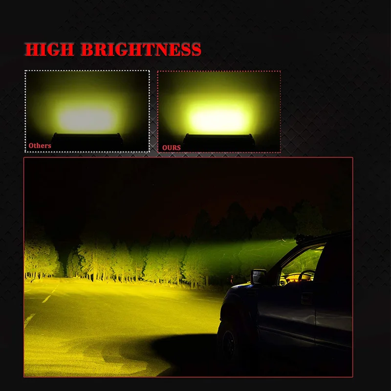 Yellow Light 7 Inch144W Combo Led Lamp Bars Spot Flood Beam For Work Driving Offroad Boat Car Tractor Truck 4x4 SUV ATV 12V 24V