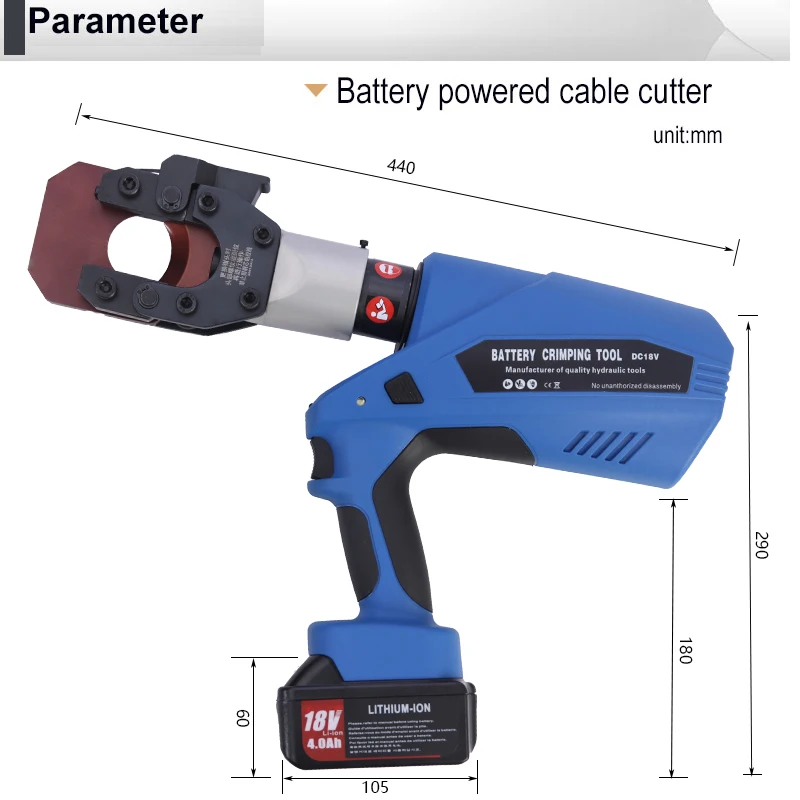 Crimping& Cutting Two In One Battery Hydraulic Cable  Scissor and Crimping Tools Lugs 16-300mm2 and Dia 40mm Cable Cutter