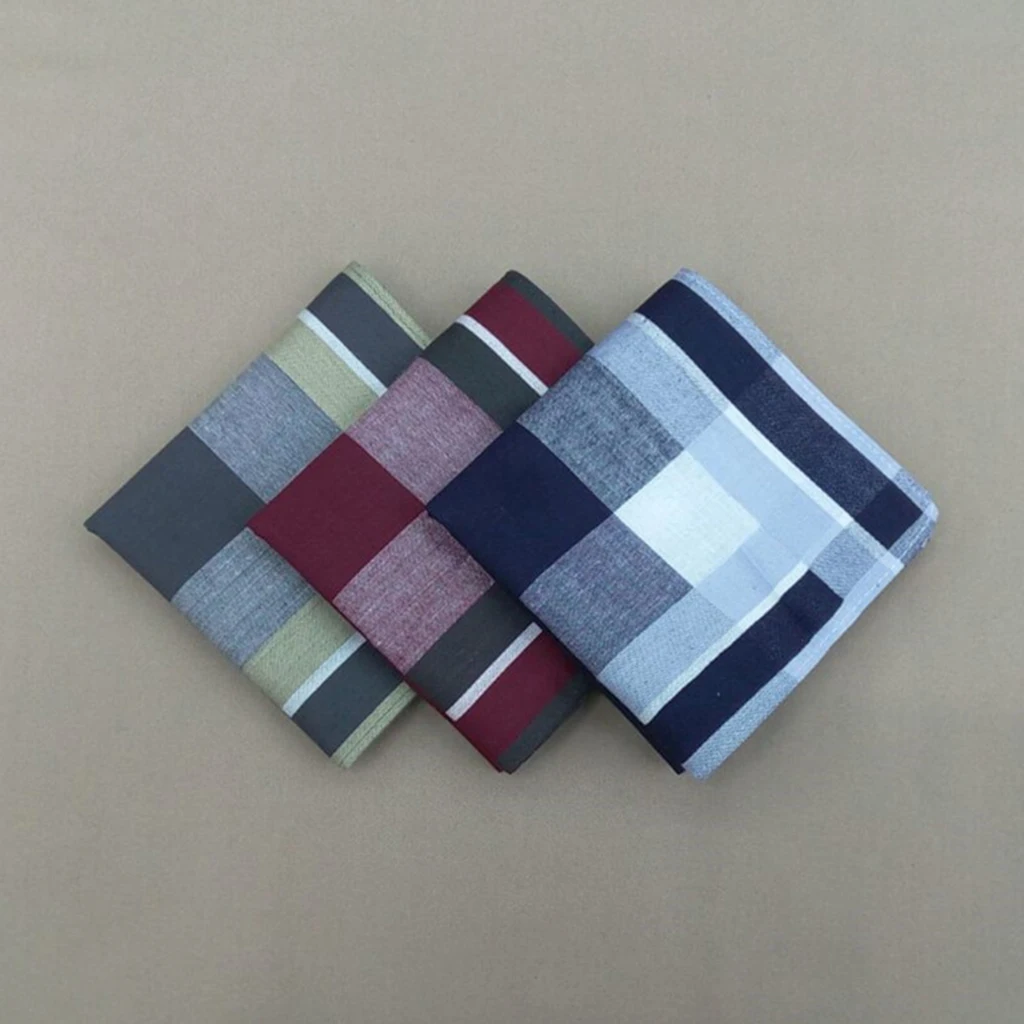 12pcs Men Classic Vintage Pocket Cotton Towel Square Plaid Stripe Handkerchiefs For Wedding Party