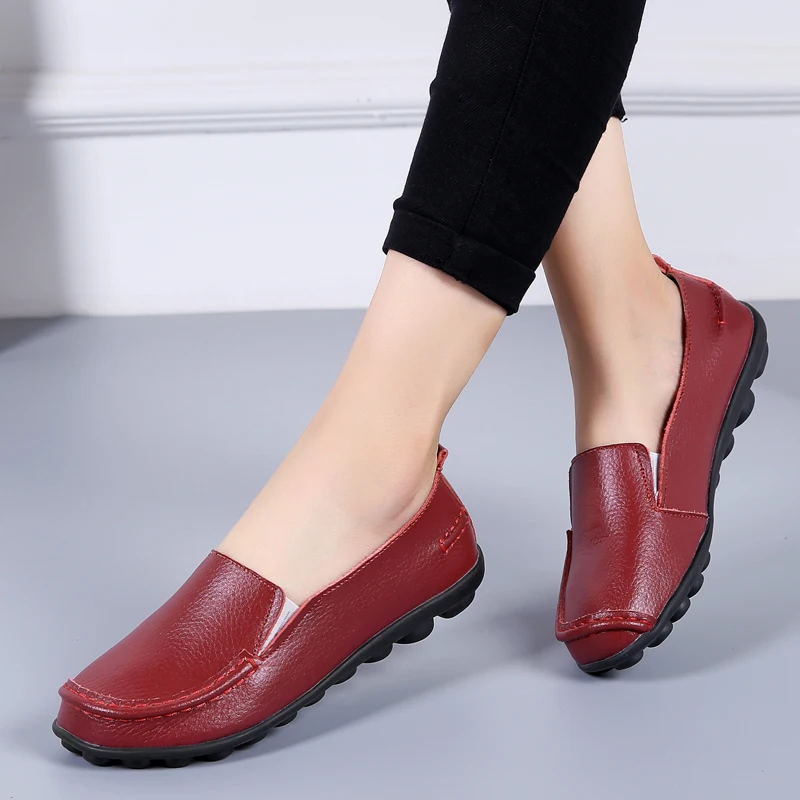 New Flat Shoes Woman Soft Women Casual Shoes Genuine Leather Flats Shoes Slip on Loafers Plus Size Women Shoesay69