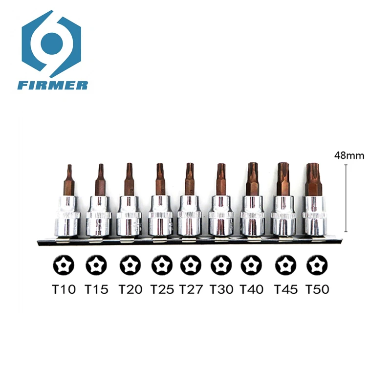 Metric T10 T15 T20 T25 T27 T30 T40 T45 T50 Five Angle Torx Screwdriver Bits Accessories 9PCS 3/8 Inch Drive Adaptor Socket Set