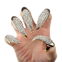 5Pcs/set Unisex Retro Punk Rock Crystal Rhinestone Claw Rings False Nail Paw Talon Cat Claw Finger Rings Party Jewerly