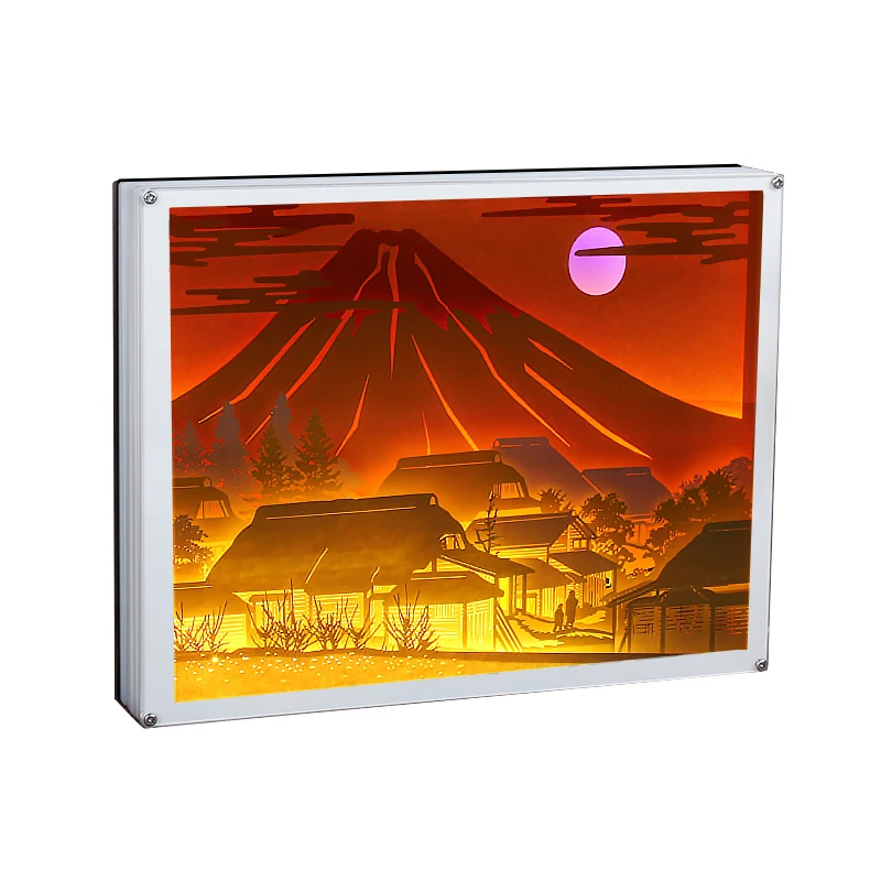 3D Paper Cut Light Box Japan Mount Fuji Acrylic Painting Frame Phote Frame  Diy Crafts Display Shadow Box Wedding Christmas Gift